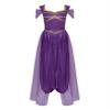 Linjinx Women's Arabian Princess Costume Belly Dance Jumpsuit Sequin Trim Pumpkin Pants with Tulle Overlay Dark Purple XX-Large view 3