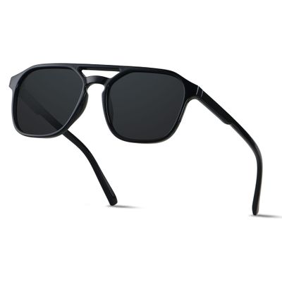ANDWOOD Trendy Aviator Polarized Sunglasses Men Women Square 70s Stylish Frame Sun Glasses Rectangle Shades Black