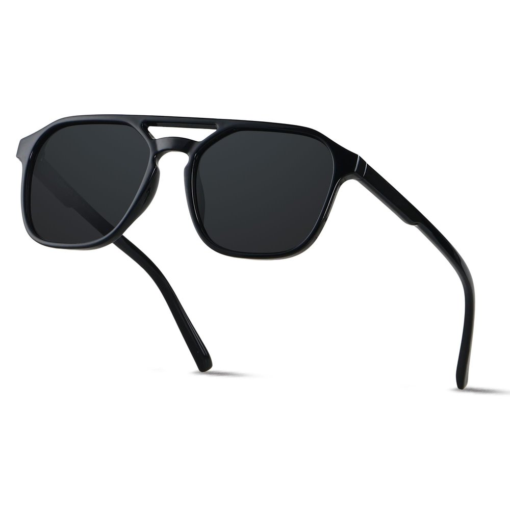ANDWOOD Trendy Aviator Polarized Sunglasses Men Women Square 70s Stylish Frame Sun Glasses Rectangle Shades Black