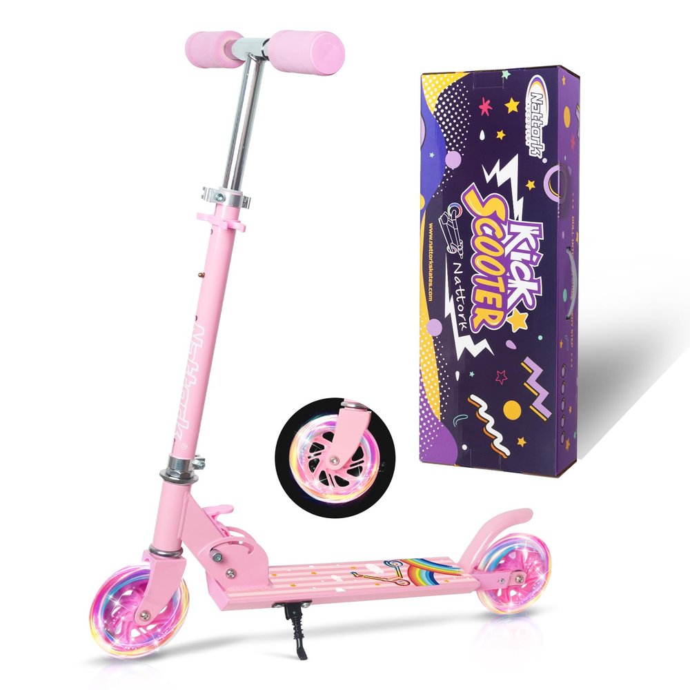 Nattork Scooter for Kids Ages 3-8  Kick Kids Scooters for Girls & Boys Light up Wheels Portable Lightweight Folding Design with Reducing System and Adjustable Height Handlebars and up to 110 Lbs