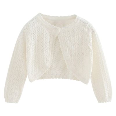 Toddler Baby Girls Shru Bolero Cardigan Knitted Long Sleeve Button Closure Lace Cropped Sweaters (White, 18-24 Months)