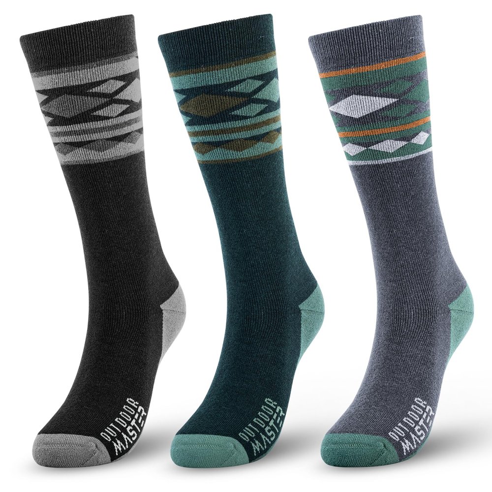 OutdoorMaster Ski Socks, Merino Wool Ski Socks for Men & Women, Thermal Winter Warm & Breathable Snowboarding Socks for Cold Weather, Over The Calf Non-Slip Cuff, Machine Washable