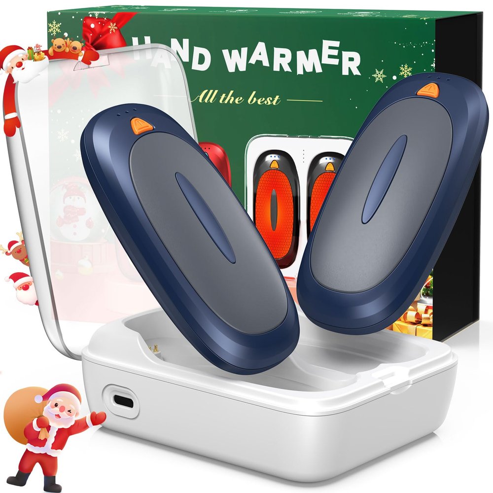 3-in-1 Electric Hand Warmers Rechargeable 2 Pack,14000mAh Portable Dual-Sided Handwarmer with Charging Case, 3 Levels Fast Heating Pocket Warmers,Gifts for Men,Women,Raynauds,Hunting Gear(Navy Blue)