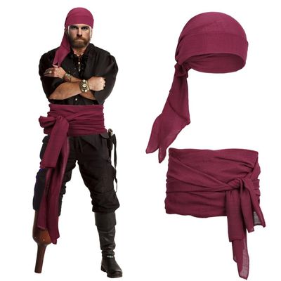 Headband Waist Sash Set, Plus Size Pirate Scarf Belt Kit, Pirate Costume Accessories, Pirate Head Scarf Bandana For Halloween Women Men