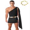 Alvivi Mens Ancient Greek God Toga Costume One Shoulder Cosplay Skirt with Headwear for Halloween Black Medium view 1