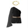 Alvivi Mens Ancient Greek God Toga Costume One Shoulder Cosplay Skirt with Headwear for Halloween Black Medium view 4