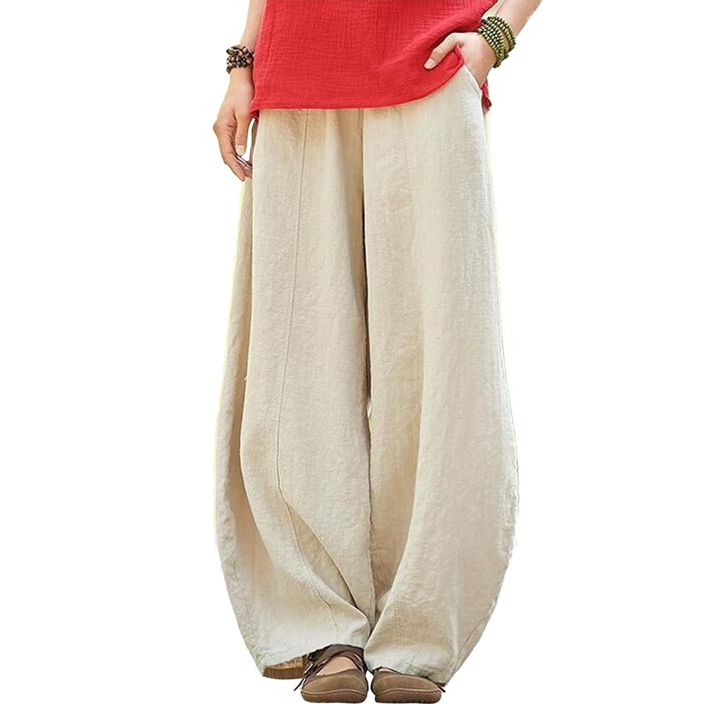 BIVENANT Wide Leg Pants Elastic Waist Pants Baggy Pants Casual Palazzo Pants Loose Pants Linen Pants for Women Summer