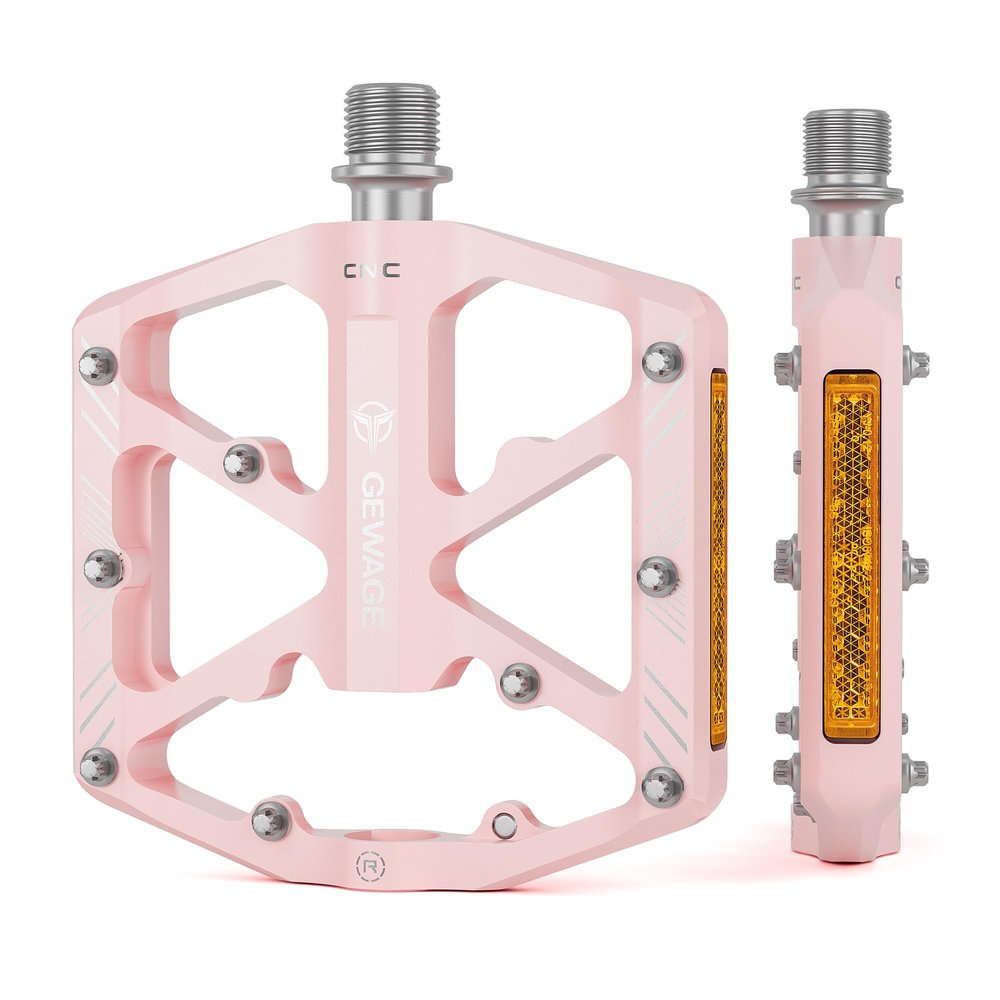 Bike Pedals 9/16 Inch - Bicycle Pedals with Reflectors - 3 Sealed Bearings MTB Pedals Wide Platform Pedals for Mountain Bike, BMX, Road Bike Pedals (Pink)