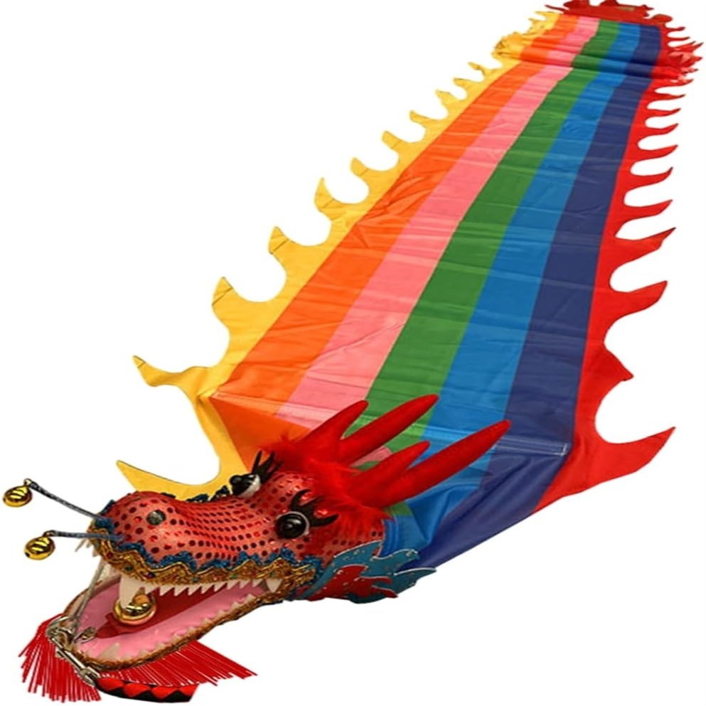 BMPAALN Dragon Ribbon Streamer, Flowy Dragon Dance Decorations, Rhythmic Shaking Staff Poi for Crafts, Sports Games Washable Performance Props(Style1,10M(33FT))