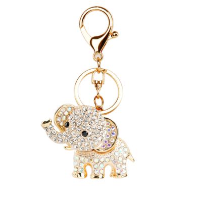 TOPASION Lucky Elephant Keychain Rhinestone Key Chain for Women Car Purse Handbag Charm (White a)
