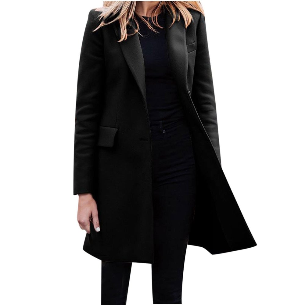 Akivide Women Winter Fall Single Breasted Pea Coat Casual Long Sleeve Midi Trend Coat Overcoat Lapel Collar Jacket Outerwear