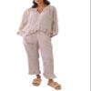 Argeousgor Women 2 Piece Plaid Pajamas Set Y2k Puff Sleeve Peplum Babydoll Shirt Ruffle Hem Pants Gingham Lounge Set XL view 1