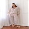 Argeousgor Women 2 Piece Plaid Pajamas Set Y2k Puff Sleeve Peplum Babydoll Shirt Ruffle Hem Pants Gingham Lounge Set XL view 2