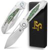 Sitivien ST666 Folding Knife,Handmade M390 Pearlescent Polishing Blade,Titanium & Colorful Carbon Fiber Handle Pocket Knife EDC Tool Knifes for Outdoor Camping,Hiking,Hunting(Green) view 1