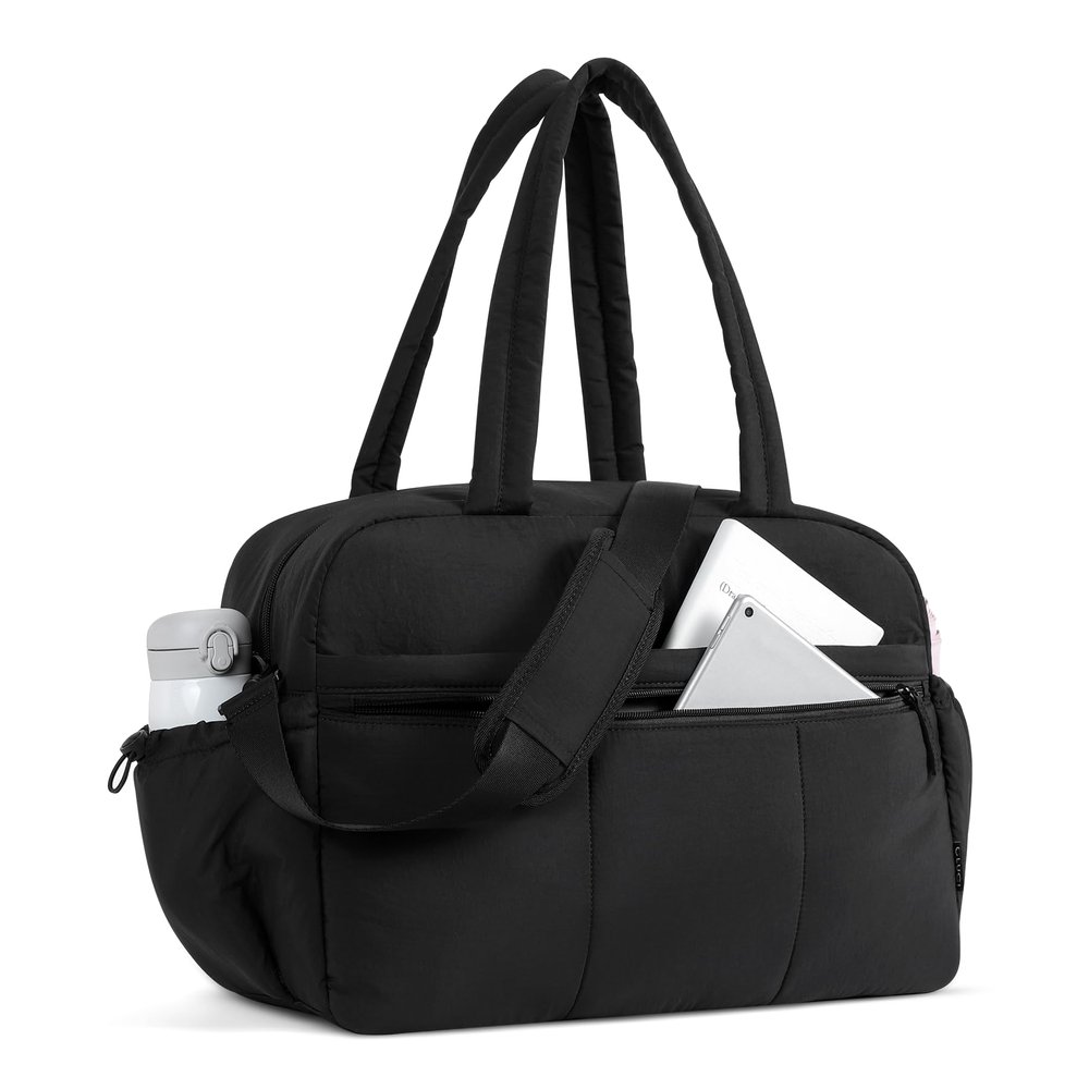 CLUCI Duffle Bag for Travel, Gym Bag for Women, Puffer Tote Small Carry On Bag, 30L Duffle Weekender Bags with Wet Pocket Black