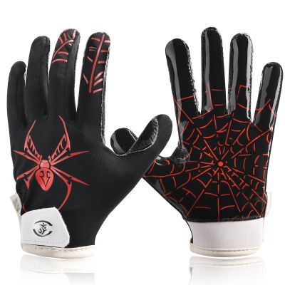 GOWISDOM Youth Football Gloves, Silicone Grip Football Gloves Training with Super Stick, Red Spider, M/L(6-6.5 inch)