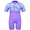 TFJH E One Piece Girls Swimsuits Short Sleeve Rash Guard Suits UV 50+ Bathing Suits Zip 375 Purple Agate 6A view 1