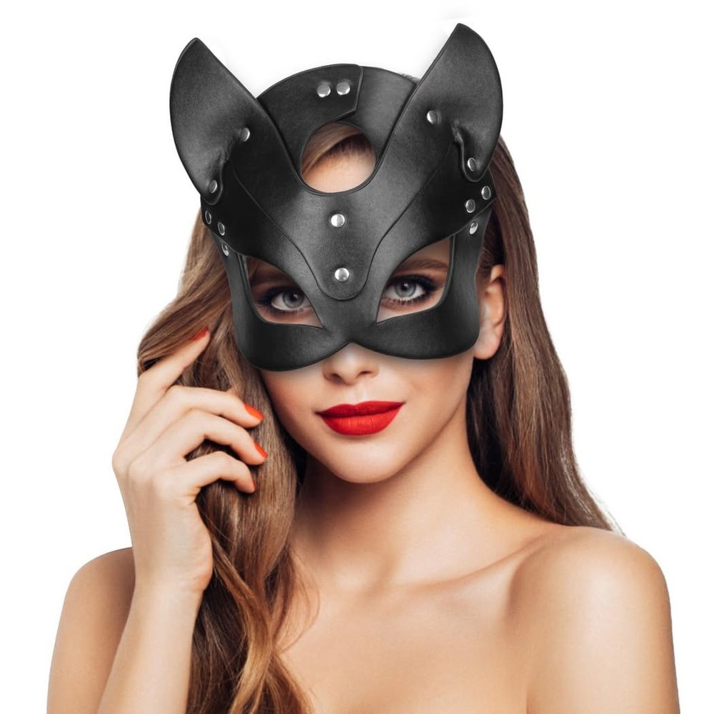 Adjustable Size Black Leather Masquerade Party Mask For Women, Cat Woman Mask, Mysterious Half Face Mask For Masquerade Halloween Costume Cosplay