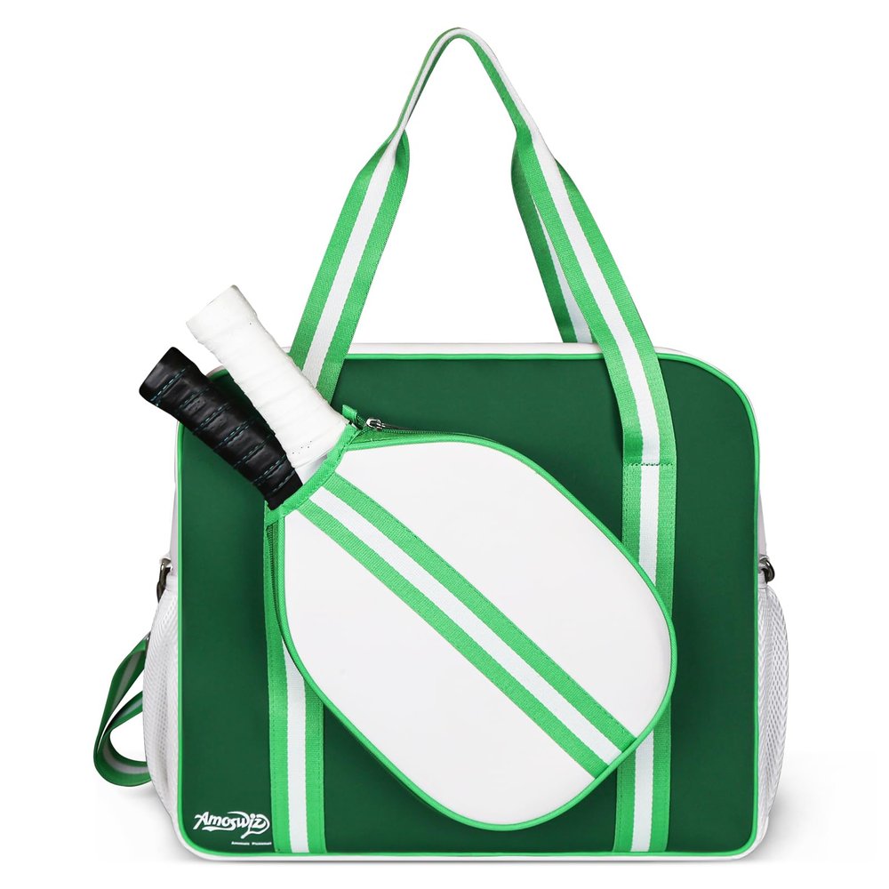 Amoswiz Pickleball Bags for Women, Green Pickle Ball Bag Tote, Neoprene Crossbody Pickleball Sling Bag Outfits for Women Extra Large