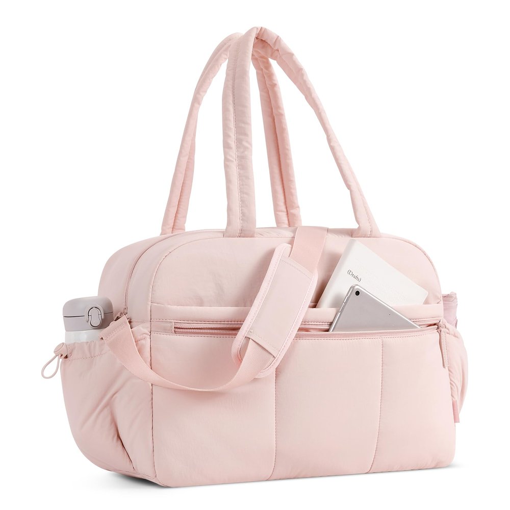 CLUCI Duffle Bag for Travel, Gym Bag for Women, Puffer Tote Small Carry On Bag, 30L Duffle Weekender Bags with Wet Pocket Pink