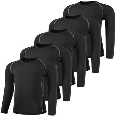 ATTIQOZI Boys' Compression Shirts Youth Long Sleeve Football Baseball Undershirt Sports Quick Dry Athletic Baselayer 4,5,6 Pack Black(5pack) S