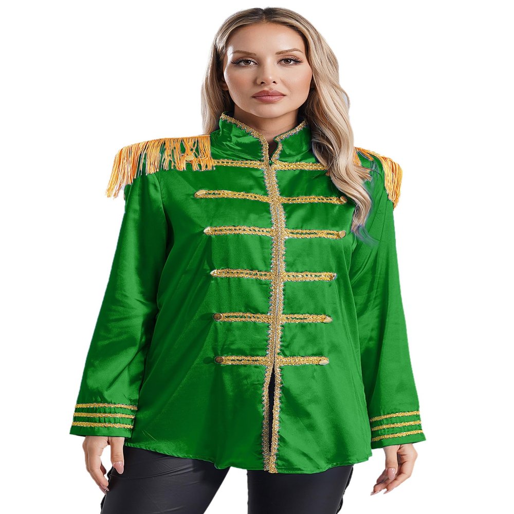 Hedmy Womens Halloween SGT Sergeant Pepper Costume Jacket Marching Band Rock 60s Satin Cardigan Coat Green Large