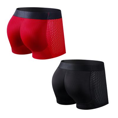 JOCKMAIL Mens Padded Underwear Mens Boxer Briefs with Butt Padding Comfort Padded Underwear for Gym, Date, Party 2 Pack (US, Alpha, X-Large, Regular, Regular, Red+Black)