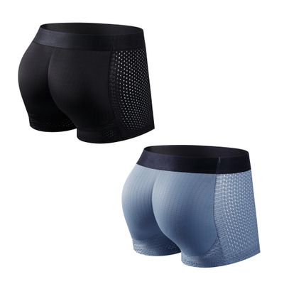 JOCKMAIL Mens Padded Underwear Mens Boxer Briefs with Butt Padding Comfort Padded Underwear for Gym, Date, Party 2 Pack (US, Alpha, X-Large, Regular, Regular, Dark blue+Black)