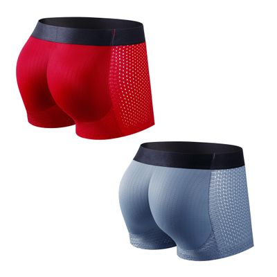 JOCKMAIL Mens Padded Underwear Mens Boxer Briefs with Butt Padding Comfort Padded Underwear for Gym, Date, Party 2 Pack (US, Alpha, X-Large, Regular, Regular, Dark blue+Red)