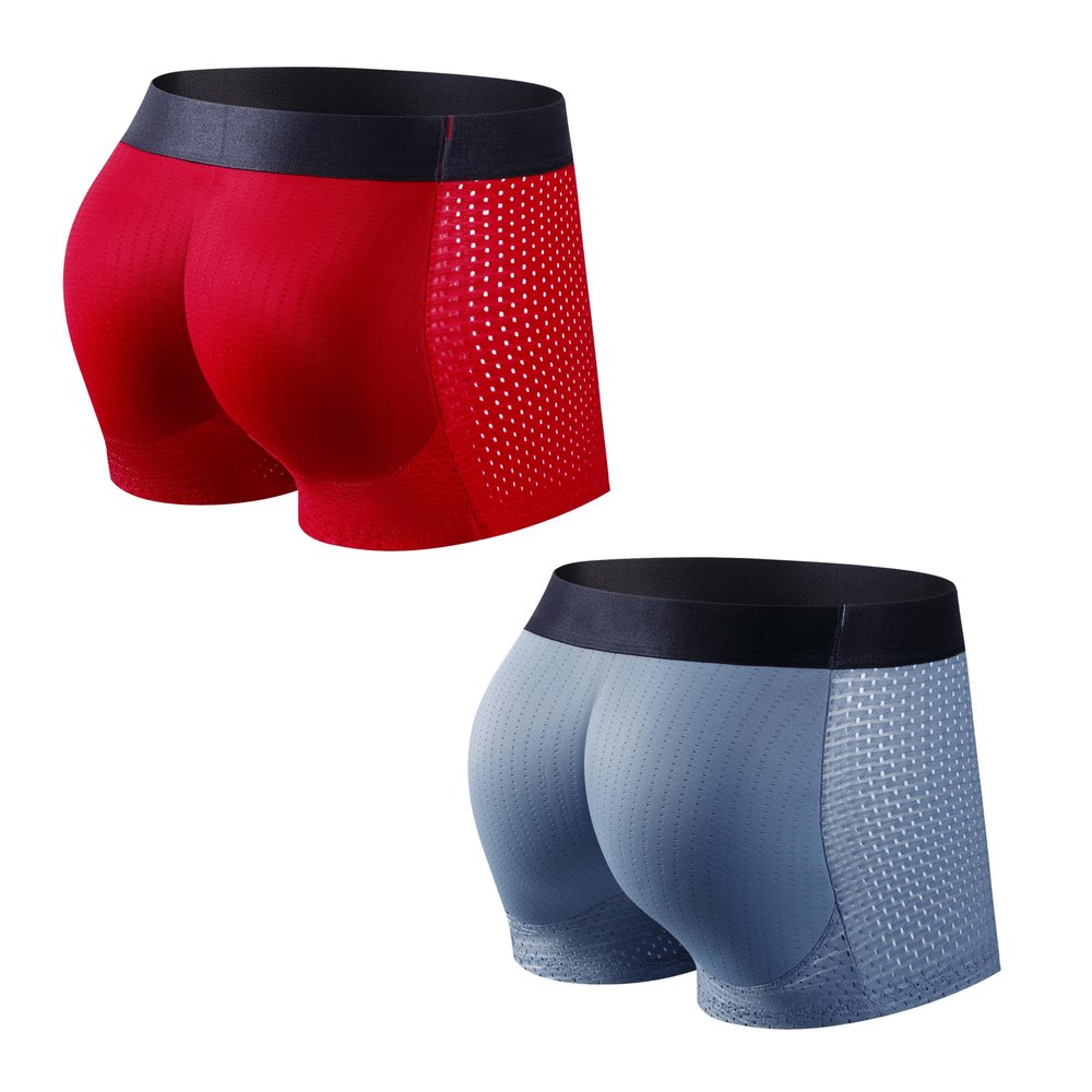 JOCKMAIL Mens Padded Underwear Mens Boxer Briefs with Butt Padding Comfort Padded Underwear for Gym, Date, Party 2 Pack (US, Alpha, X-Large, Regular, Regular, Dark blue+Red)