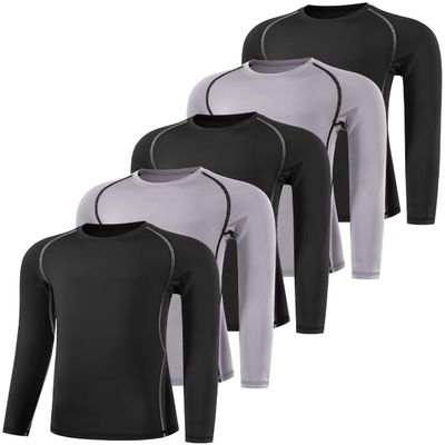 ATTIQOZI Boys' Compression Shirts Youth Long Sleeve Football Baseball Undershirt Sports Quick Dry Athletic Baselayer 4,5,6 Pack Bl/Gr/Bl/Gr/Bl XS