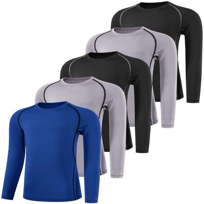 ATTIQOZI Boys' Compression Shirts Youth Long Sleeve Football Baseball Undershirt Sports Quick Dry Athletic Baselayer 4,5,6 Pack Bl/Gr/Bl/Gr/Dark Blue S