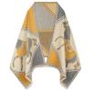 EXTREE Scarfs for Women Pashmina Silky Shawl Wrap for Evening Dressing Blanket Open Front Poncho Cape, Petite, Aai-yellow-grey-horse view 1