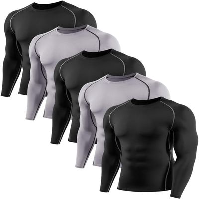 ATTIQOZI 4,5,6 Pack Men's Compression Shirts Long Sleeve Rash Guard Workout Undershirt Base Layer Athletic Shirt Bl/Gr/Bl/Gr/Bl XXL