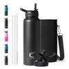 40 oz Water Bottle Insulated, Coolplus Stainless Steel Water Flask With Straw Metal Double-Walled Vacuum With Carry Sleeve Leakproof, Keep Cold 48 Hrs Hot 24hrs, Black view 1