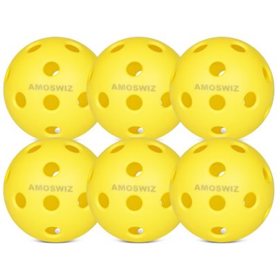 Amoswiz Indoor Pickleball Balls, 6 Pack of 26 Holes Pickleballs, USAPA Approved Indoor Pickleballs Set, High Visibility Durable Pickle Balls for Training and Tournament, Yellow