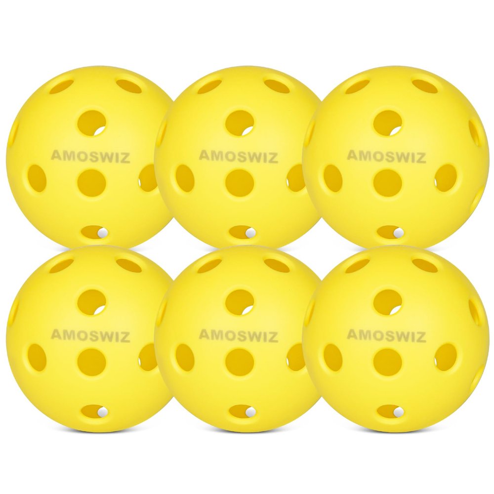 Amoswiz Indoor Pickleball Balls, 6 Pack of 26 Holes Pickleballs, USAPA Approved Indoor Pickleballs Set, High Visibility Durable Pickle Balls for Training and Tournament, Yellow