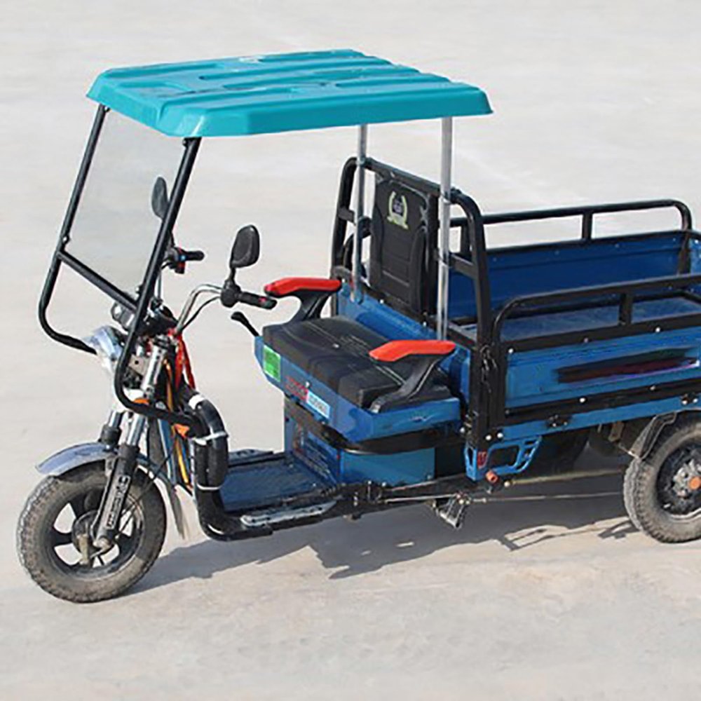 CHZDPP Electric Tricycle Protective Cover with Tempered Glass & Reflective Strips, Easy to Install Sanbengzi Awning, Tricycle Rainproof Canopy for Outside Storage(Light Blue,43.3inch/110cm Wide)