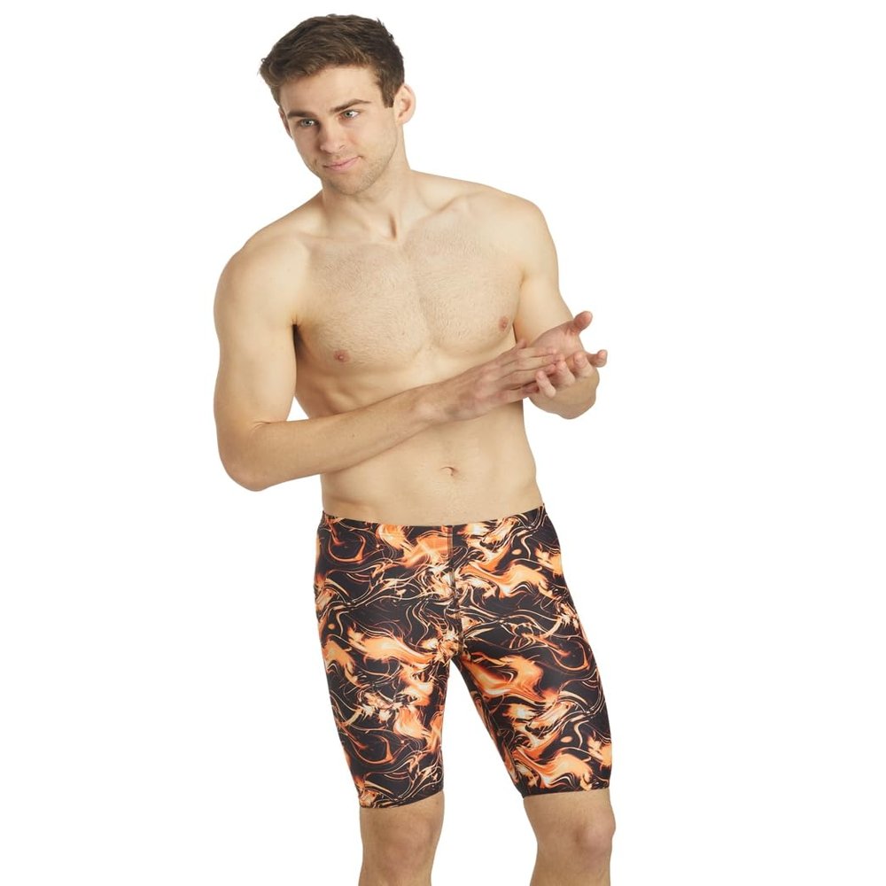 iSwim Men's Lite Swimsuit Jammer, UPF 50+ Sun Protection, Durable Polyester Spandex, Adjustable Drawstring Waist, Ideal for Competitive Swimming, Breeze - Orange 22