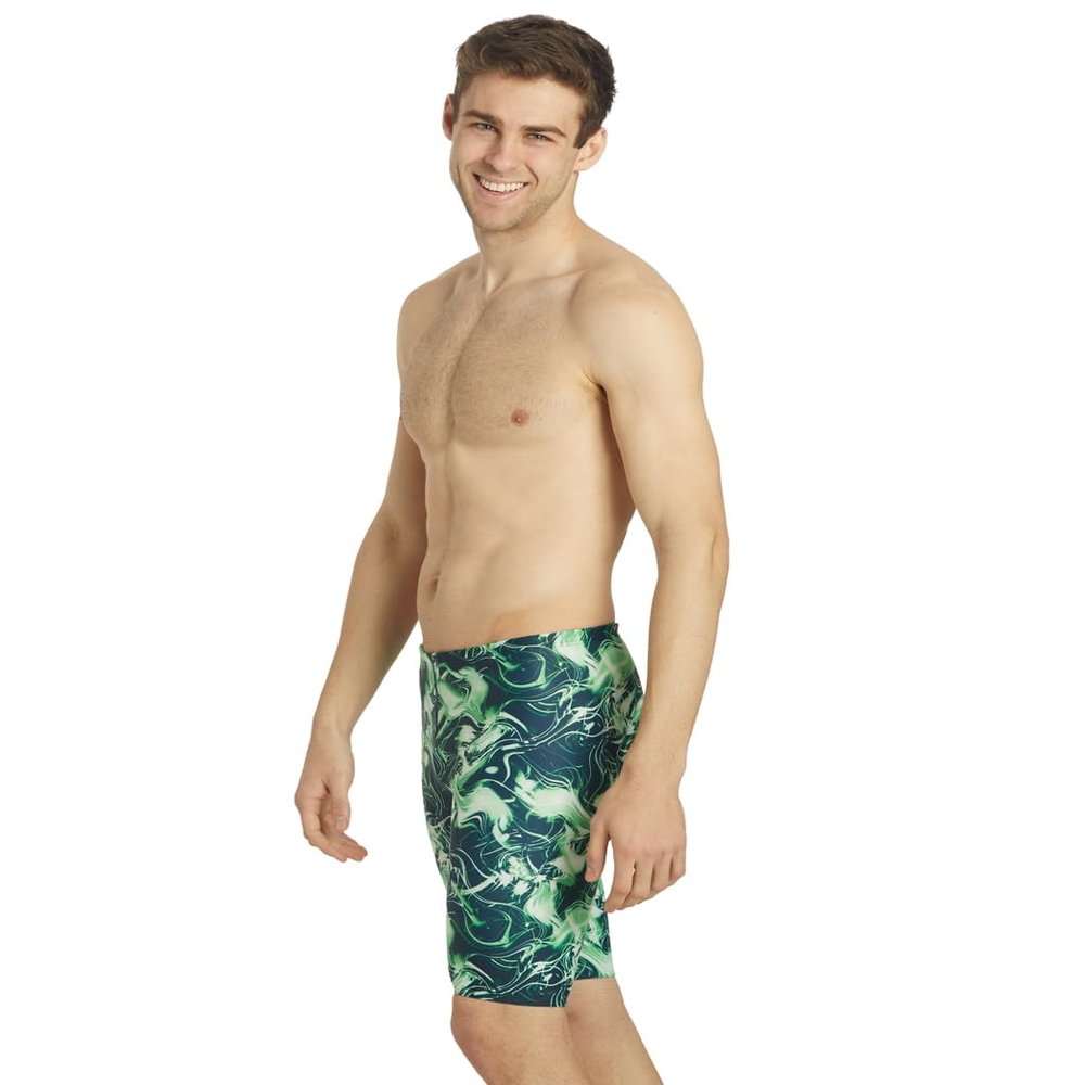 iSwim Men's Lite Swimsuit Jammer, UPF 50+ Sun Protection, Durable Polyester Spandex, Adjustable Drawstring Waist, Ideal for Competitive Swimming, Breeze - Green 24
