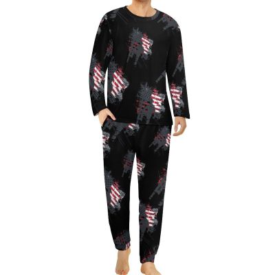 American Flag Lineman Men's Pajamas Set Long Sleeve Sleepwear Soft 2 Piece Loung Set Pjs with Pockets M
