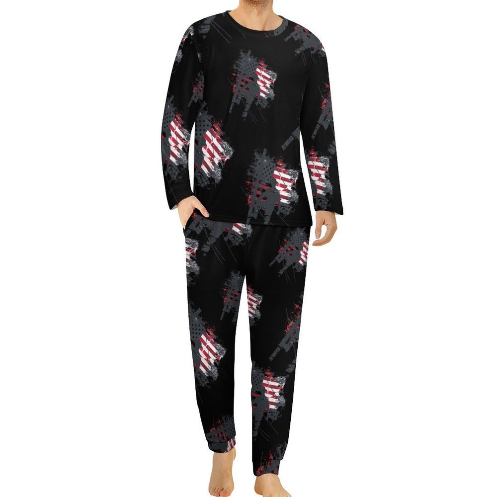 American Flag Lineman Men's Pajamas Set Long Sleeve Sleepwear Soft 2 Piece Loung Set Pjs with Pockets M