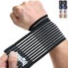 HGBOO Compression Wrist Bands (2 PCS), High-Elastic Straps Wrist Wraps Wrist Brace for Sports Weightlifting Tennis Basketball Tendonitis Carpal Tunnel Arthritis - Breathable Fabric (Black) view 1