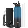 40 oz Water Bottle Insulated, Coolplus Stainless Steel Water Flask With Straw Metal Double-Walled Vacuum With Carry Sleeve Leakproof, Keep Cold 48 Hrs Hot 24hrs, Blue Black view 1