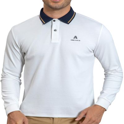 AbbyHold Men's Long Sleeve Polo Shirts with Collar Slim Fit Collared Shirts for Work, Golf, Casual (S, White)