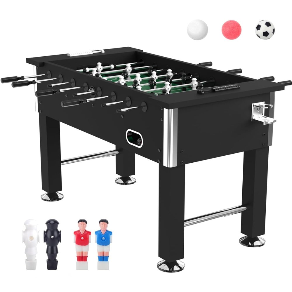 55" Foosball Table with 9 Balls, 2 Cup Holders, Adjustable Balance Foosball Table Adult Size for Adults and Children, Heavy Duty Sports Arcade Soccer Game for Home, Office, and Game Room Fun