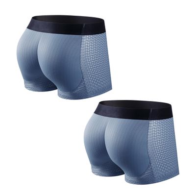 JOCKMAIL Mens Padded Underwear Mens Boxer Briefs with Butt Padding Comfort Padded Underwear for Gym, Date, Party 2 Pack (US, Alpha, Large, Regular, Regular, Dark blue+Dark blue)