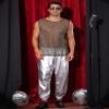 Lars Amadeus Glitter Sheer Golden Silver Tank Top for Men's Party See Through Sparkly Sleeveless Metallic Mesh Vest L view 2