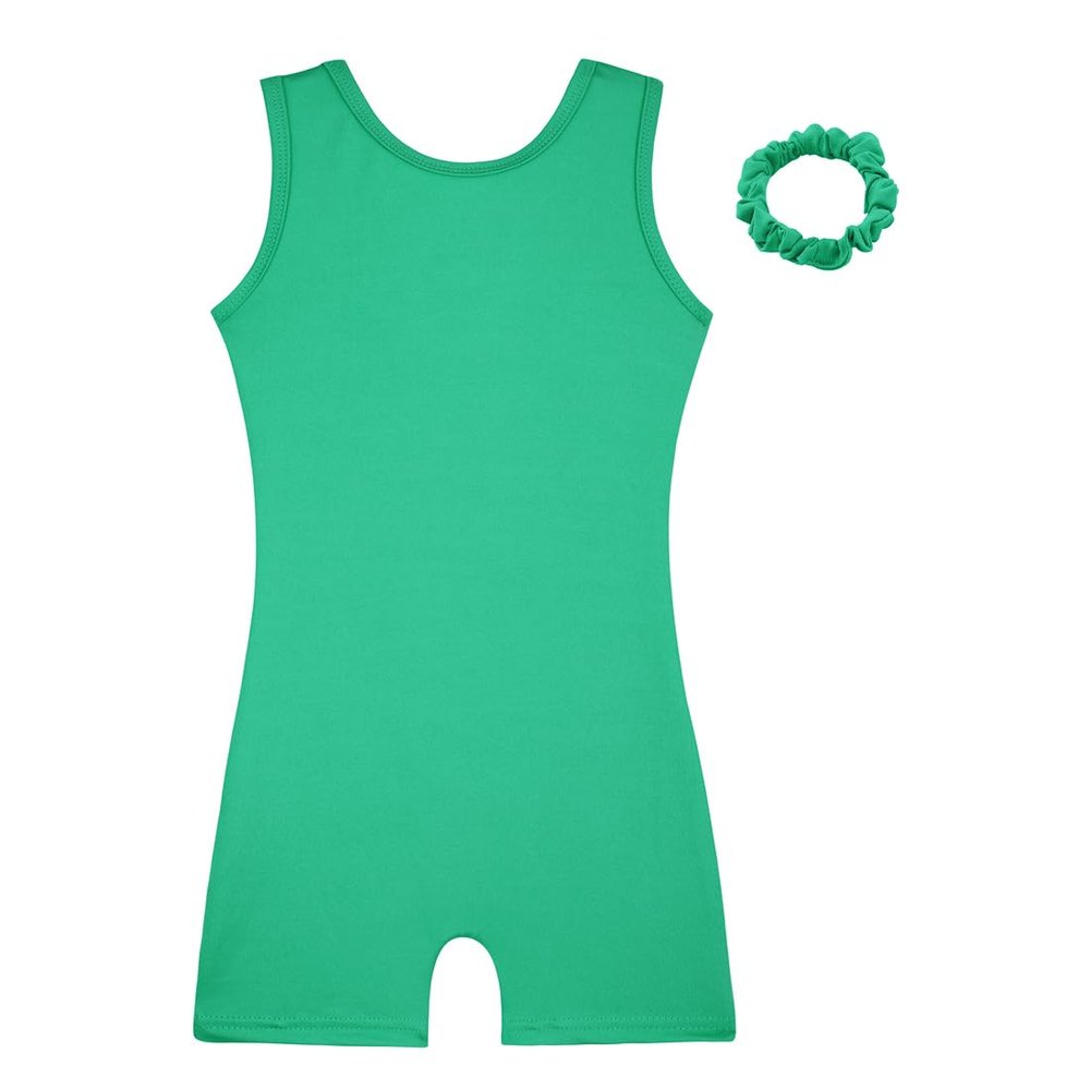 HOZIY Leotards for Girls Gymnastics with Hair Tie Size 6-7 Years Grass Green Back Criss Cross Tumbling Outfit Dance Clothing Clothes Toddlers