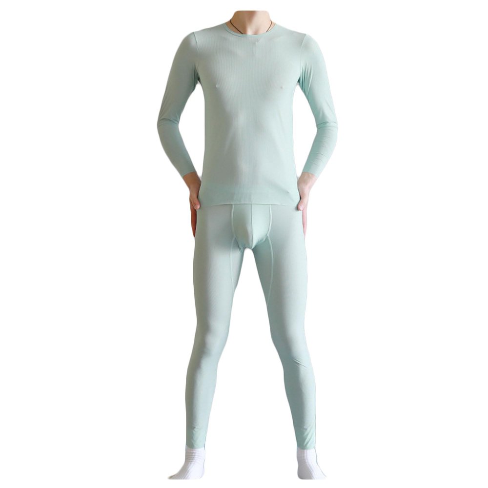Dressnu Thermal underwear set men's thin ultra-thin tight shirt underpants Light green 3XL